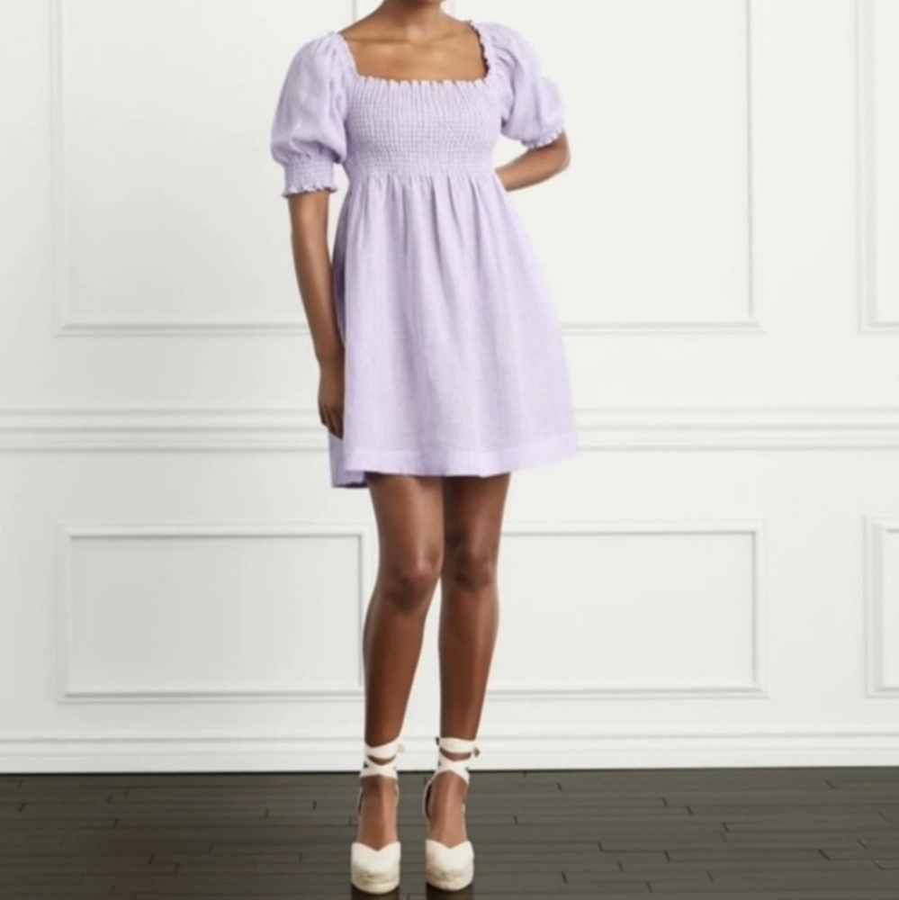 Hill House Athena Linen Nap Dress in Lilac Stripe Size Small NWT